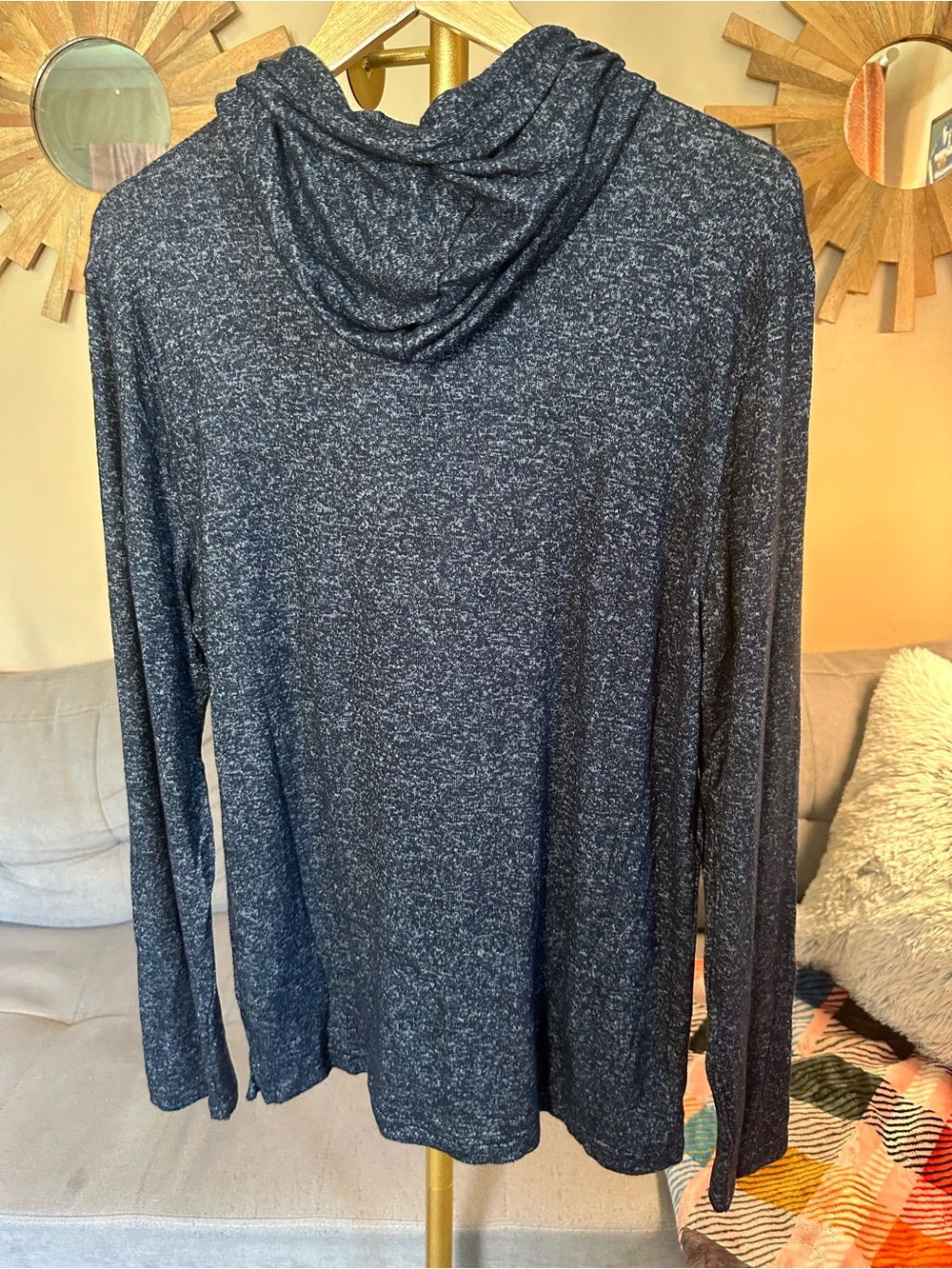 Abercrombie & Fitch Men's Heather Navy Marled Hoodie Long-Sleeve Pullover - Picture 4 of 4